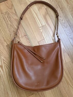 Pebbled Cognac Shoulder Hobo Bag by AALYN